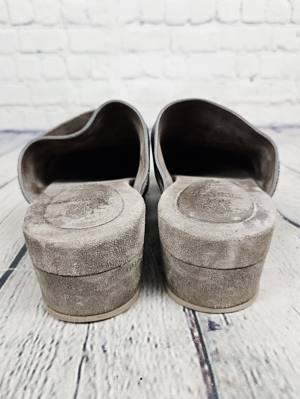 BRUNELLO CUCINELLI | Monili suede leather glitter accent slip-on clog - Picture 7 of 12